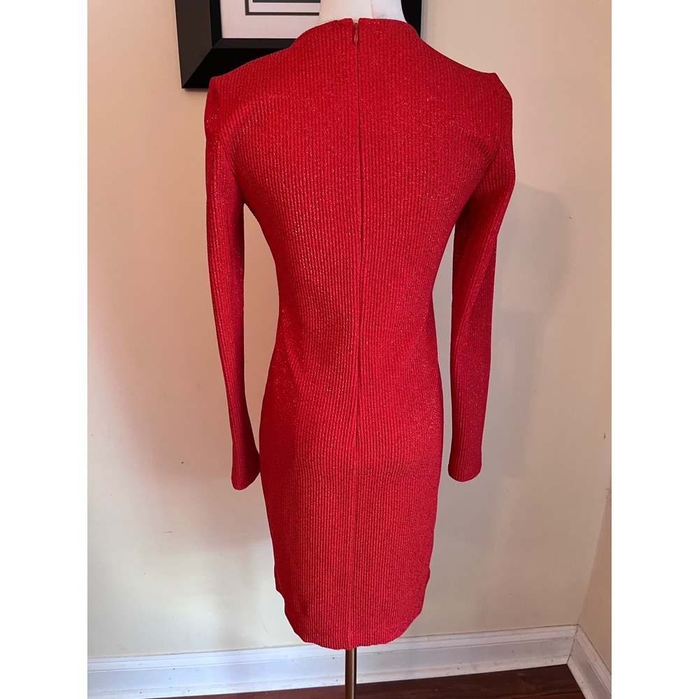 Shoshanna Red Metallic Knit Long Sleeve Bodycon Sheath Dress Size 4 - Picture 8 of 9